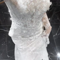Robe de mariée sirène élégante, épaules dénudées, dentelle blanche, manches longues, avec voile, C4021