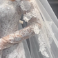 Robe de mariée sirène élégante, épaules dénudées, dentelle blanche, manches longues, avec voile, C4021