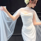 Robe de mariée longue en mousseline de soie blanche, élégante, sans bretelles, style sirène, C4022