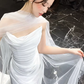 Robe de mariée longue en mousseline de soie blanche, élégante, sans bretelles, style sirène, C4022