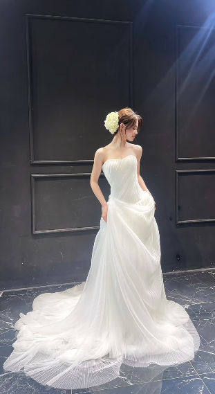 Robe de mariée longue en mousseline de soie, décolleté en cœur, style sirène, unique, C4023