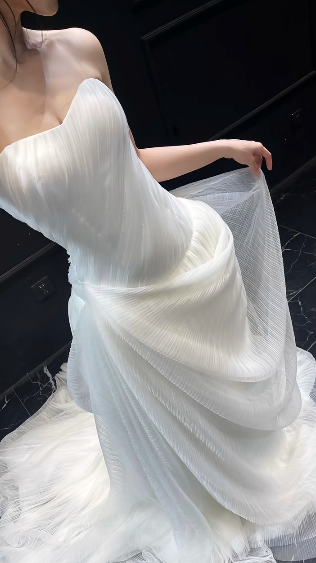 Robe de mariée longue en mousseline de soie, décolleté en cœur, style sirène, unique, C4023