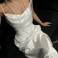 Robe de mariée longue en satin, élégante, épaules dénudées, style sirène, C4024