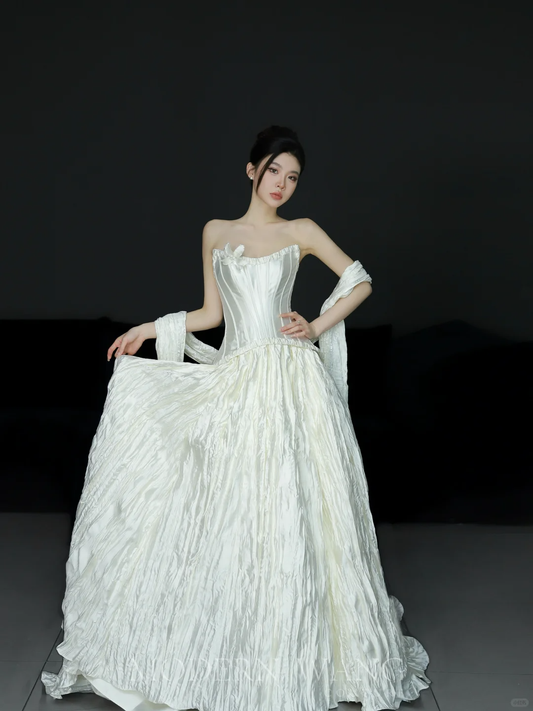 Unique A Line Strapless Satin Long Wedding Dresses C4030