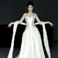 Robe de mariée longue en satin, coupe A, sans bretelles, unique, C4030