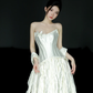 Robe de mariée longue en satin, coupe A, sans bretelles, unique, C4030
