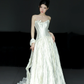 Robe de mariée longue en satin, coupe A, sans bretelles, unique, C4030