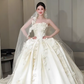 Robe de mariée longue en satin, bustier et voile, effet appliques, style bal de rêve, C4035