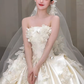Robe de mariée longue en satin, bustier et voile, effet appliques, style bal de rêve, C4035
