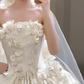 Robe de mariée longue en satin, bustier et voile, effet appliques, style bal de rêve, C4035