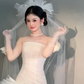 Robe de mariée sirène unique, bustier en tulle avec voile et gants, longue, C4036