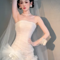 Robe de mariée sirène unique, bustier en tulle avec voile et gants, longue, C4036