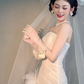 Robe de mariée sirène unique, bustier en tulle avec voile et gants, longue, C4036