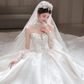 Robe de mariée longue en satin, bustier et voile, effet appliques, style bal de rêve, C4037