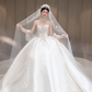 Robe de mariée longue en satin, bustier et voile, effet appliques, style bal de rêve, C4037