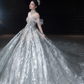Robe de mariée longue en tulle et sequins, épaules dénudées, style bal intemporel, C4038