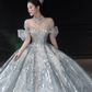 Robe de mariée longue en tulle et sequins, épaules dénudées, style bal intemporel, C4038