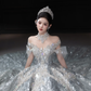 Robe de mariée longue en tulle et sequins, épaules dénudées, style bal intemporel, C4038
