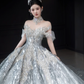 Robe de mariée longue en tulle et sequins, épaules dénudées, style bal intemporel, C4038