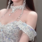 Superbe robe de mariée longue en tulle et sequins, épaules dénudées, C4040