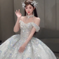 Superbe robe de mariée longue en tulle et sequins, épaules dénudées, C4040