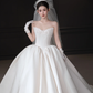 Robe de mariée longue en satin, simple et élégante, sans bretelles, avec voile et gants, C4042