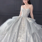 Robe de mariée longue bustier en tulle et sequins, effet boule de rêve, C4043