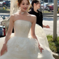 Robe de mariée longue en tulle, bustier et appliques, jolie robe de bal C4045