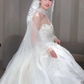 Robe de mariée longue en satin, bustier, avec appliques et voile, effet de rêve, C4046