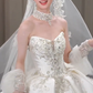 Robe de mariée longue en satin, bustier, avec appliques et voile, effet de rêve, C4046