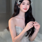 Robe de mariée longue bustier en tulle, sequins et perles, style intemporel, C4049