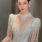 Robe de mariée longue en tulle, sequins et perles, style bal intemporel C4051