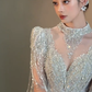 Robe de mariée longue en tulle, sequins et perles, style bal intemporel C4051