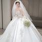 Robe de mariée longue en satin, bustier, avec voile et gants, effet d'illusion, C4052