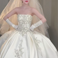 Robe de mariée longue en satin, bustier, avec voile et gants, effet d'illusion, C4052