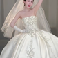 Robe de mariée longue en satin, bustier, avec voile et gants, effet d'illusion, C4052