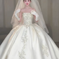 Robe de mariée longue en satin, bustier, avec voile et gants, effet d'illusion, C4052