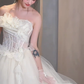 Robe de mariée longue élégante en tulle, sans bretelles, avec appliques, C4053