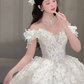 Robe de mariée longue en tulle et dentelle, épaules dénudées, jolie robe de bal, C4055