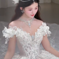 Robe de mariée longue en tulle et dentelle, épaules dénudées, jolie robe de bal, C4055