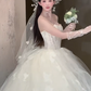 Robe de mariée longue bustier en tulle avec appliques et voile, style rêveur, C4056