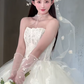 Robe de mariée longue bustier en tulle avec appliques et voile, style rêveur, C4056