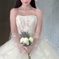 Robe de mariée longue bustier en tulle avec appliques et voile, style rêveur, C4056