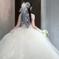 Robe de mariée longue bustier en tulle avec appliques et voile, style rêveur, C4056