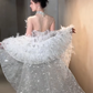 Superbe robe de mariée sirène bustier en tulle à sequins et cape longue C4058