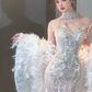Superbe robe de mariée sirène bustier en tulle à sequins et cape longue C4058