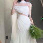 Robe de mariée longue en mousseline de soie, style sirène, sans bretelles, chic, C4059