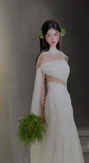 Robe de mariée longue en mousseline de soie, style sirène, sans bretelles, chic, C4059