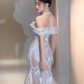 Robe de mariée longue sirène intemporelle à épaules dénudées en tulle et sequins C4061
