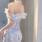 Robe de mariée longue sirène intemporelle à épaules dénudées en tulle et sequins C4061